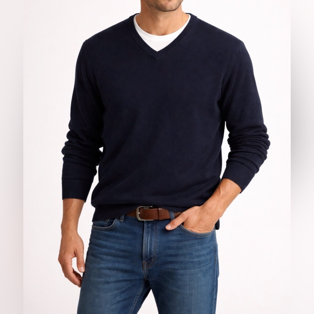 Brooks Brothers 346 Supima Cotton Navy V Neck Sweater Mens XXL Preppy